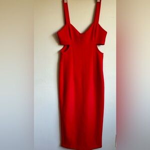 Zara Red Cut Out Midi Dress NWT Bodycon Cocktail Party Small New With Tags